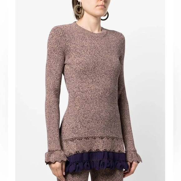 Ulla Johnson Katja Ribbed Ruffle Trim Long Sleeve Tunic Knit Top Iris XS Boho - Picture 1 of 7